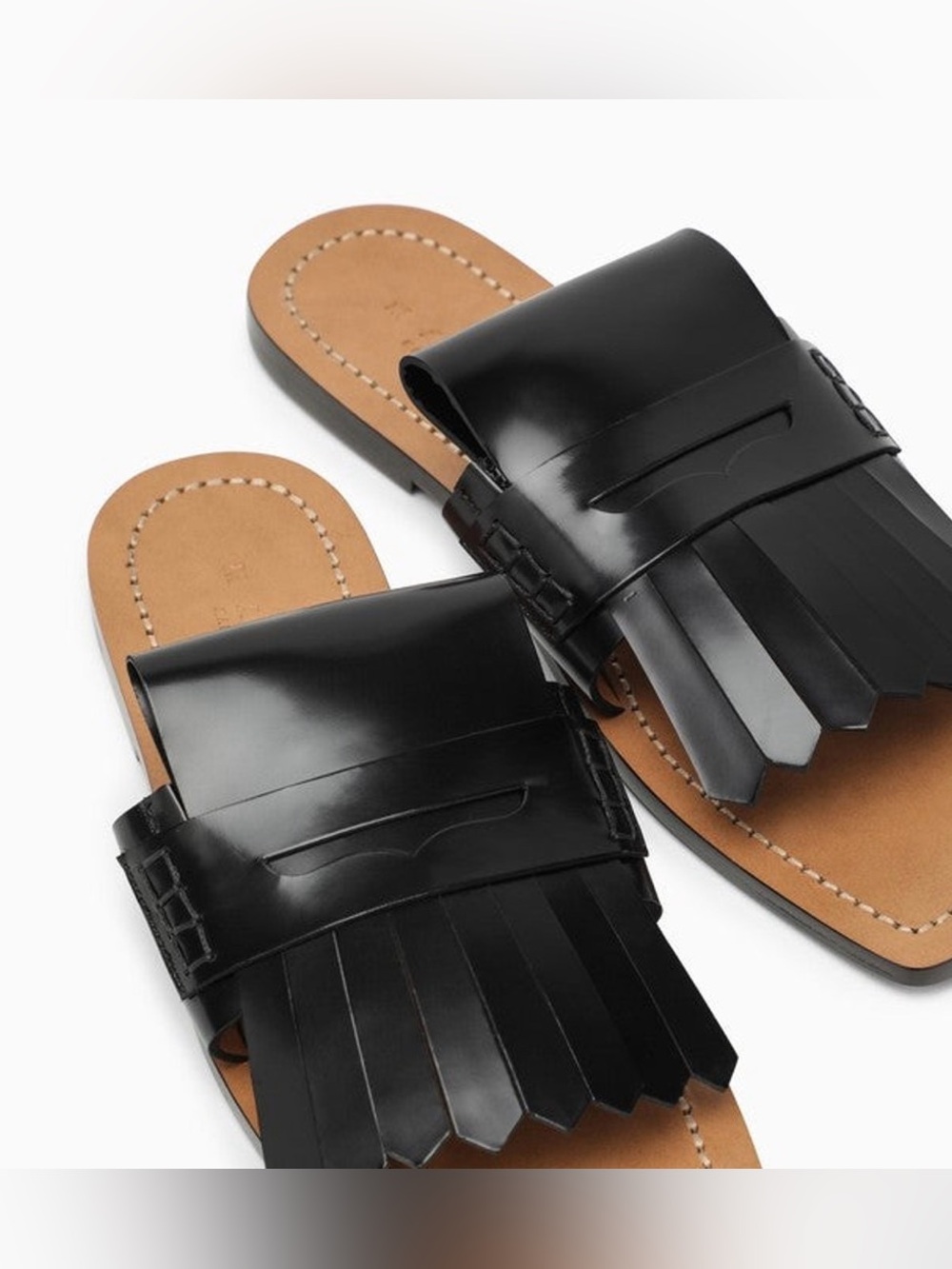 Marni Black Leather Fringe Slide Mules - Picture 2 of 4